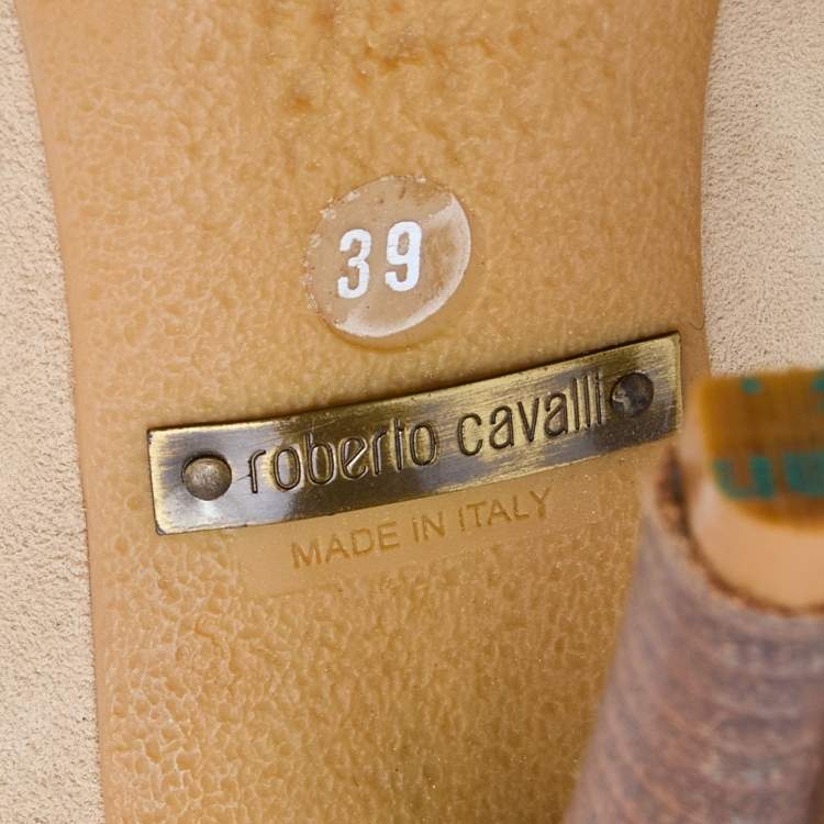 Pre Owned Roberto Cavalli Beige Suede Knee Length Boots Size 39