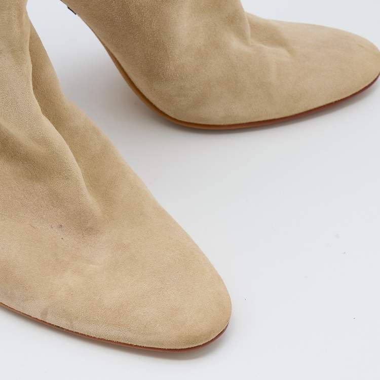 Pre Owned Roberto Cavalli Beige Suede Knee Length Boots Size 39