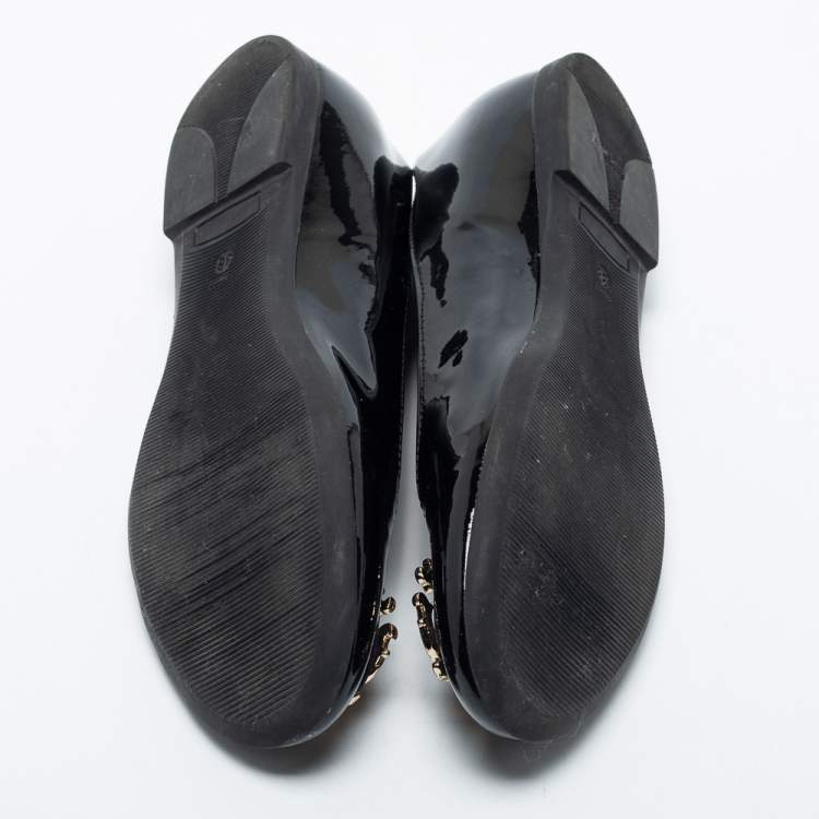 Pre Owned Roberto Cavalli Black Patent Leather Ballet Flats Size 38