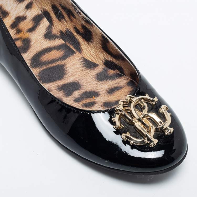 Pre Owned Roberto Cavalli Black Patent Leather Ballet Flats Size 38
