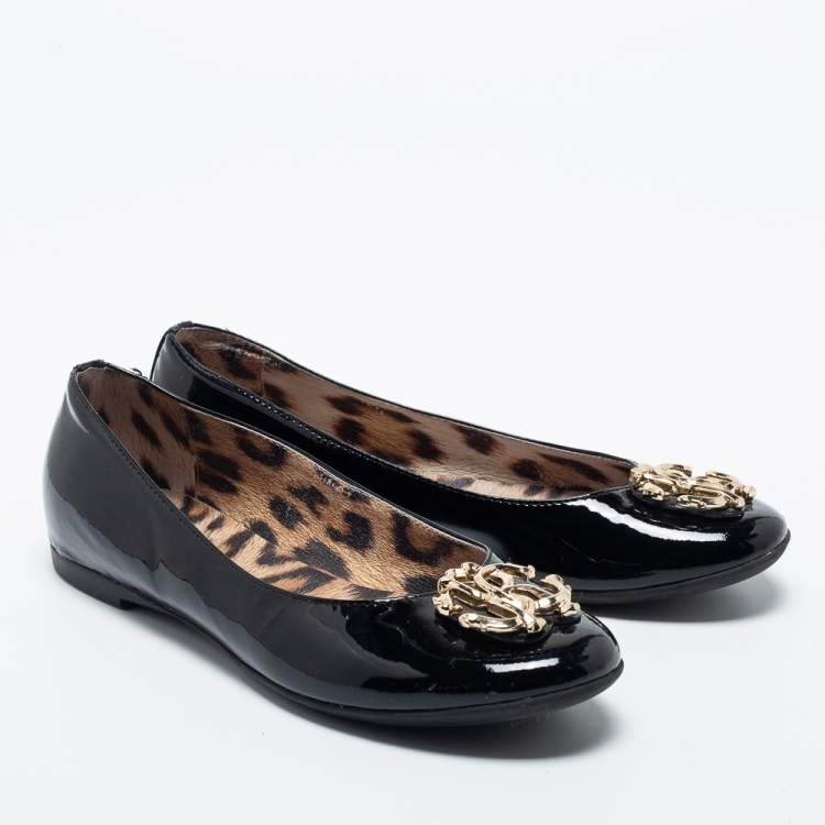 Pre Owned Roberto Cavalli Black Patent Leather Ballet Flats Size 38