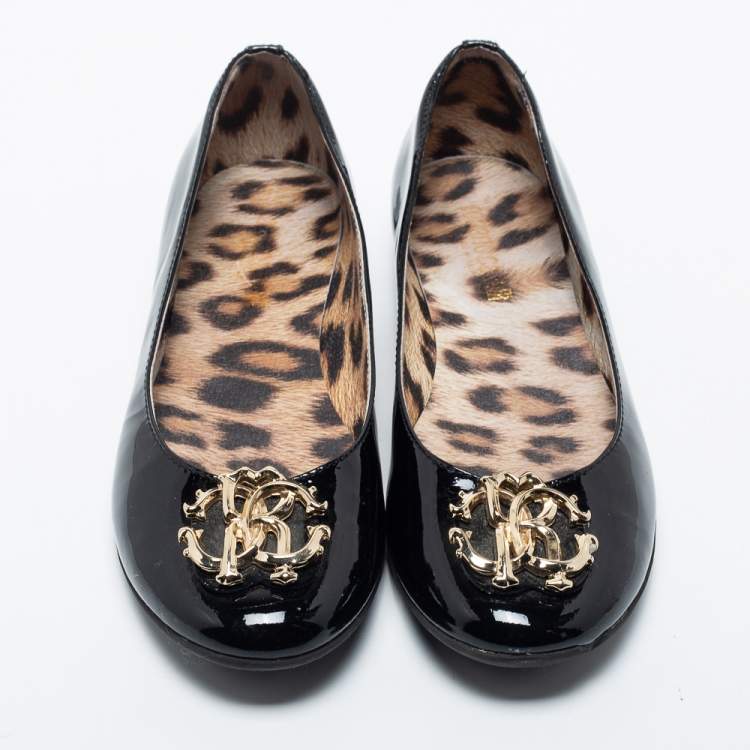 Pre Owned Roberto Cavalli Black Patent Leather Ballet Flats Size 38