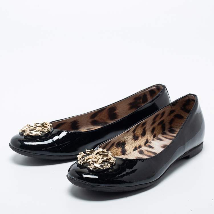 Pre Owned Roberto Cavalli Black Patent Leather Ballet Flats Size 38