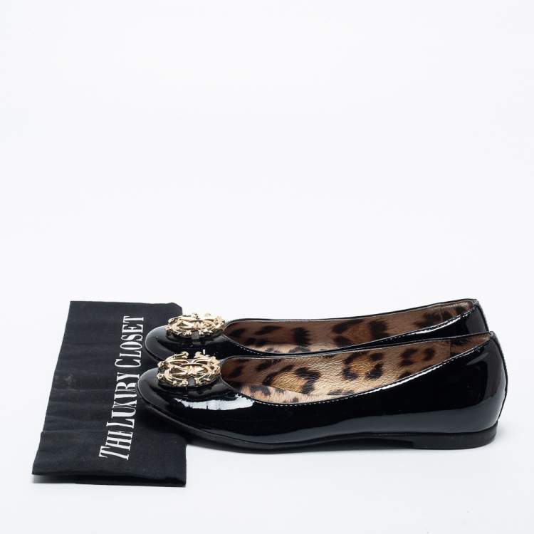 Pre Owned Roberto Cavalli Black Patent Leather Ballet Flats Size 38