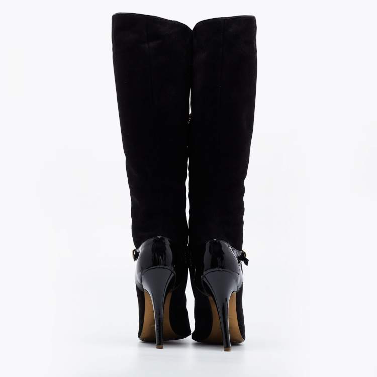 Pre Owned Roberto Cavalli Black Suede Knee Length Boots Size 41