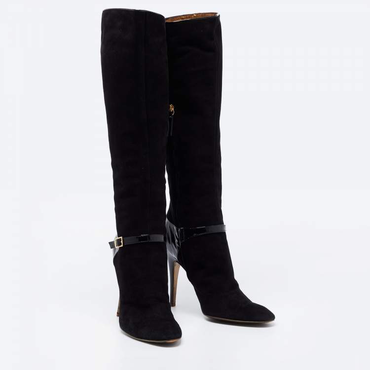 Pre Owned Roberto Cavalli Black Suede Knee Length Boots Size 41