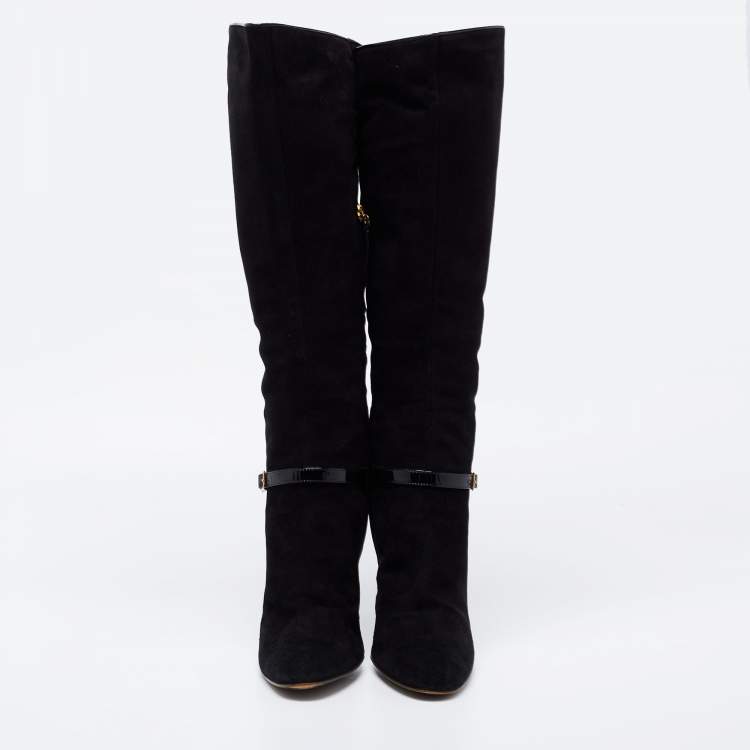 Pre Owned Roberto Cavalli Black Suede Knee Length Boots Size 41