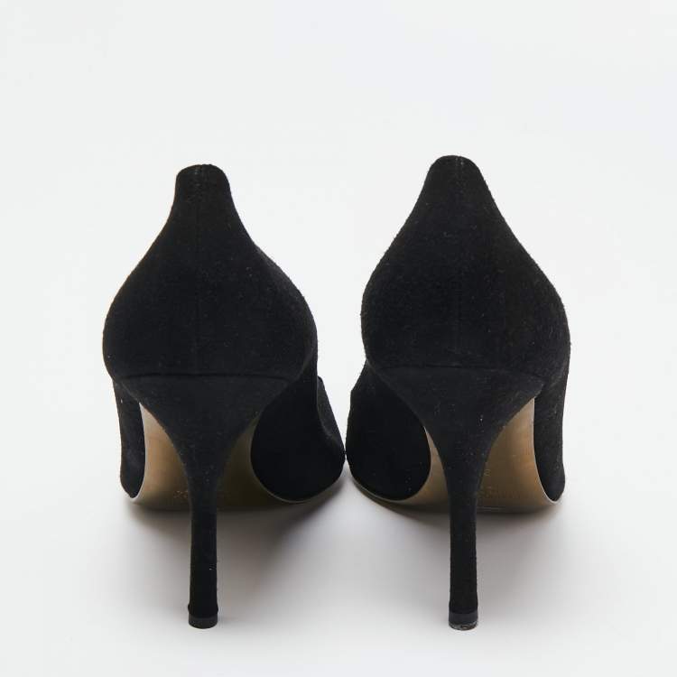 Pre Owned Roberto Cavalli Black Suede and Croc Embossed Leather Pumps Size 39