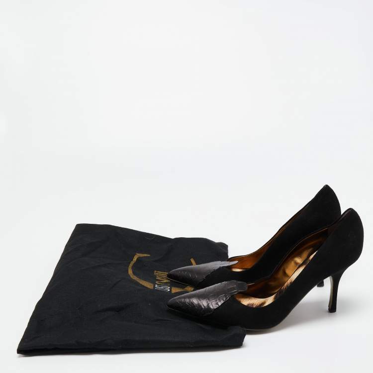 Pre Owned Roberto Cavalli Black Suede and Croc Embossed Leather Pumps Size 39