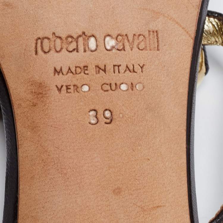 Pre Owned Roberto Cavalli Brown Leather Embellished Sandals Size 39