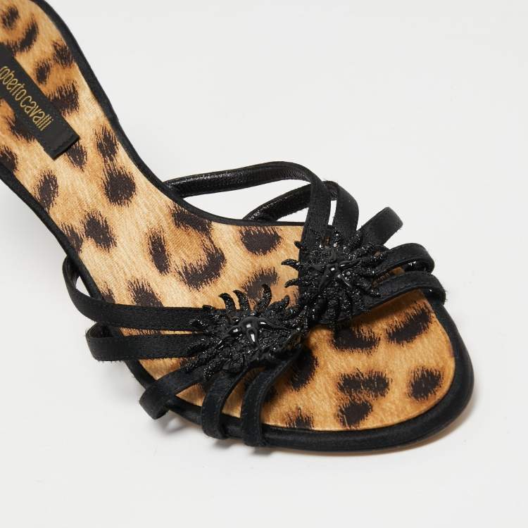 Pre Owned Roberto Cavalli Black Satin Embellished Slide Side 39