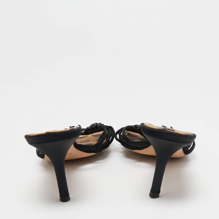 Pre Owned Roberto Cavalli Black Satin Embellished Slide Side 39