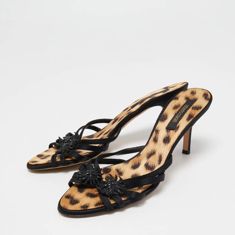 Pre Owned Roberto Cavalli Black Satin Embellished Slide Side 39