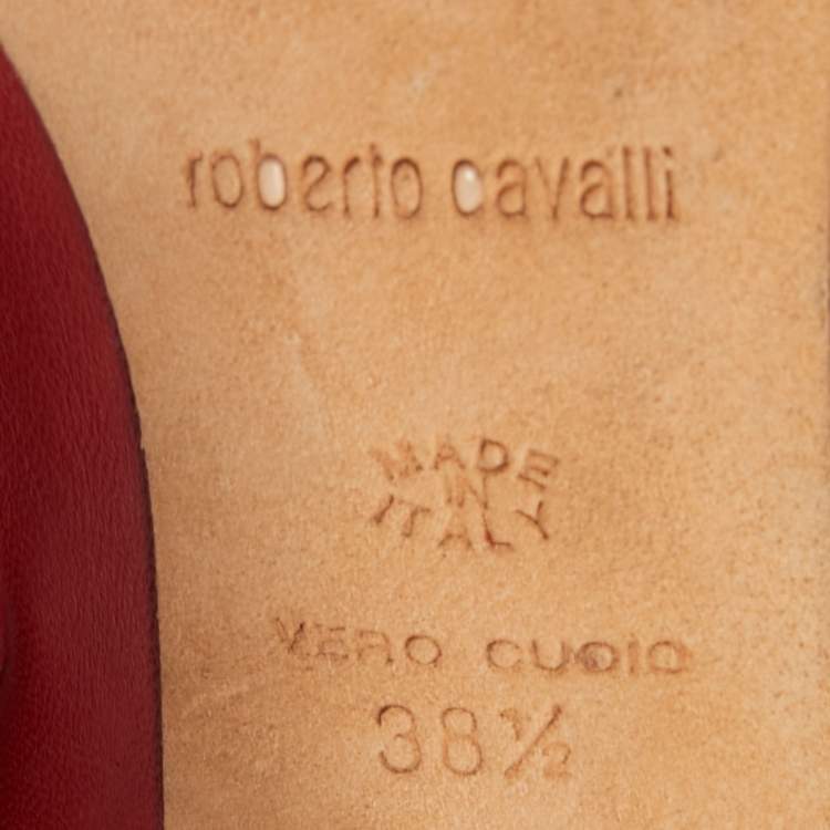 Pre Owned Roberto Cavalli Red Leather Knee Length Boots Size 38.5