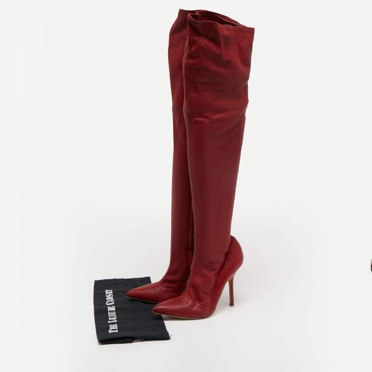 Pre Owned Roberto Cavalli Red Leather Knee Length Boots Size 38.5