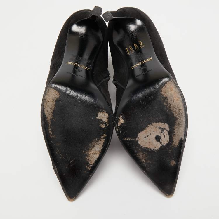 Pre Owned Roberto Cavalli Black Suede Ankle Length Boots Size 38.5