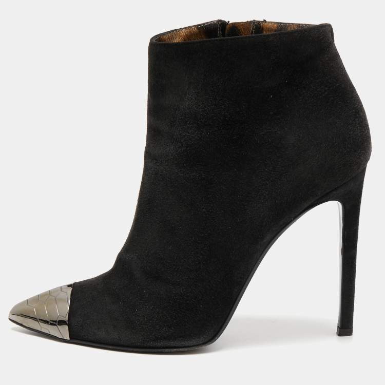Pre Owned Roberto Cavalli Black Suede Ankle Length Boots Size 38.5