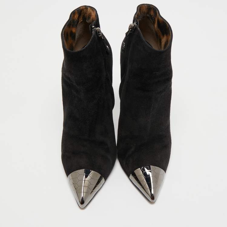 Pre Owned Roberto Cavalli Black Suede Ankle Length Boots Size 38.5