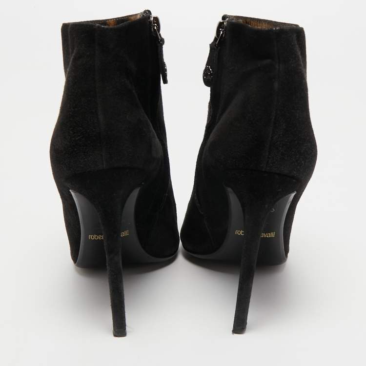 Pre Owned Roberto Cavalli Black Suede Ankle Length Boots Size 38.5