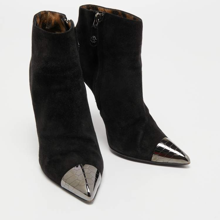 Pre Owned Roberto Cavalli Black Suede Ankle Length Boots Size 38.5