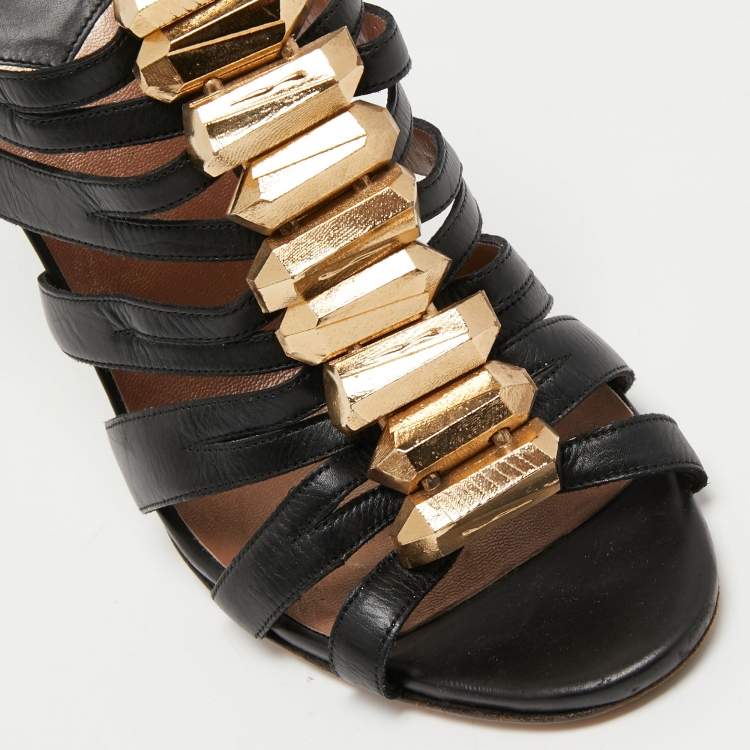 Pre Owned Roberto Cavalli Black Leather Strappy Sandals Size 39