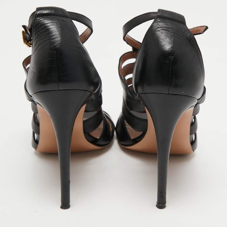 Pre Owned Roberto Cavalli Black Leather Strappy Sandals Size 39