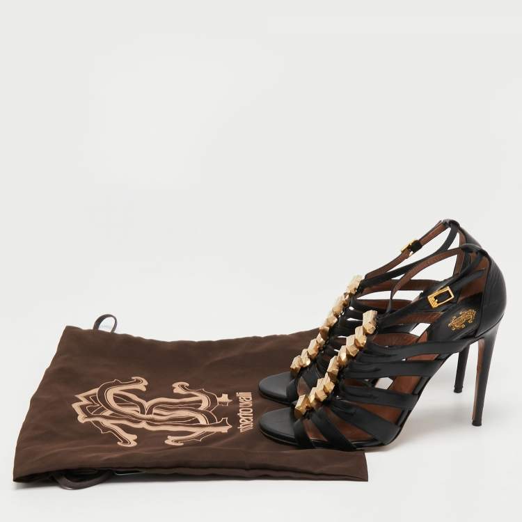 Pre Owned Roberto Cavalli Black Leather Strappy Sandals Size 39