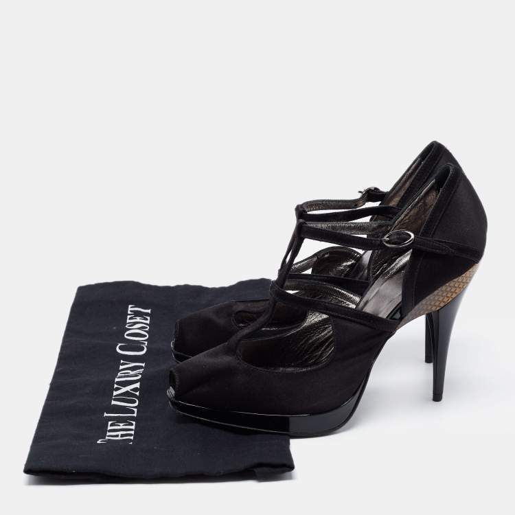 Pre Owned Roberto Cavalli Black Satin Ankle Strap Sandals Size 36