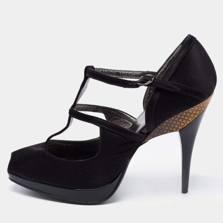 Pre Owned Roberto Cavalli Black Satin Ankle Strap Sandals Size 36