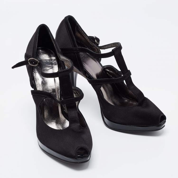 Pre Owned Roberto Cavalli Black Satin Ankle Strap Sandals Size 36