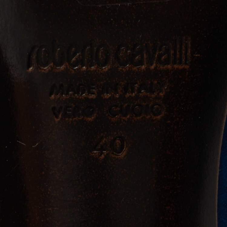 Pre Owned Roberto Cavalli Blue Suede Calf Length Boots Size 40