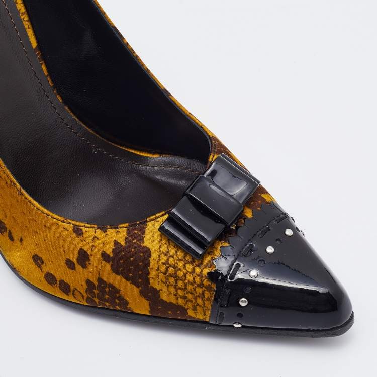 Pre Owned Roberto Cavalli Multicolor Snakeskin Print Satin and Patent Leather Bow Pumps Size 40