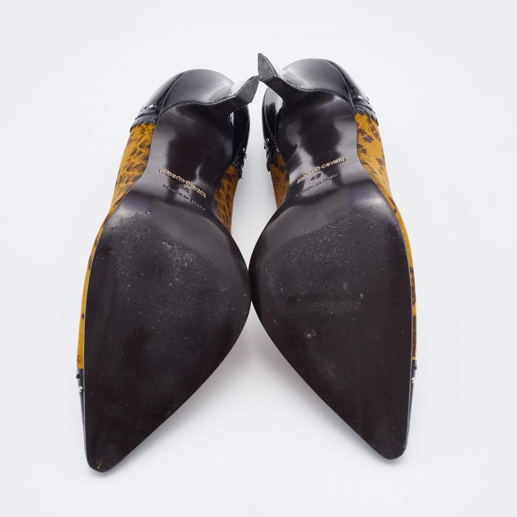 Pre Owned Roberto Cavalli Multicolor Snakeskin Print Satin and Patent Leather Bow Pumps Size 40