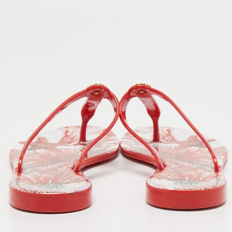 Pre Owned Roberto Cavalli Coral Red Rubber Thong Flats Size 41