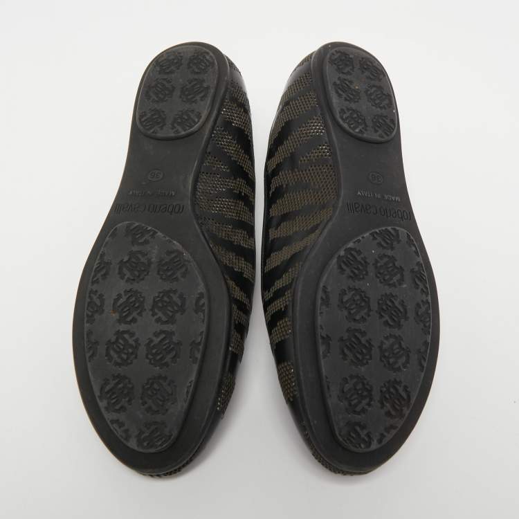 Pre Owned Roberto Cavalli Black Leather Laser Cut Ballet Flats Size 36