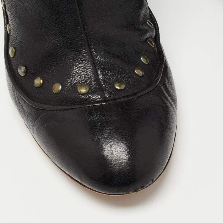 Pre Owned Roberto Cavalli Black Leather Studded Ankle Booties Size 40