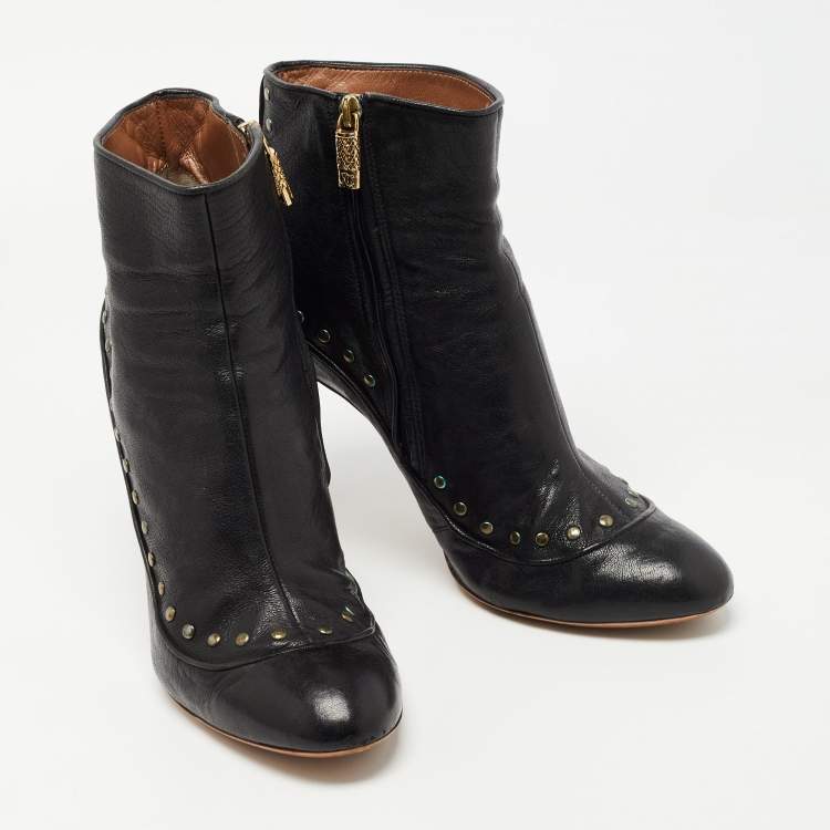 Pre Owned Roberto Cavalli Black Leather Studded Ankle Booties Size 40