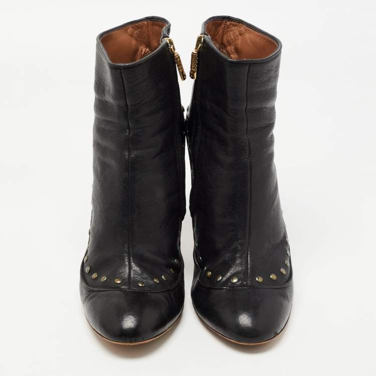 Pre Owned Roberto Cavalli Black Leather Studded Ankle Booties Size 40