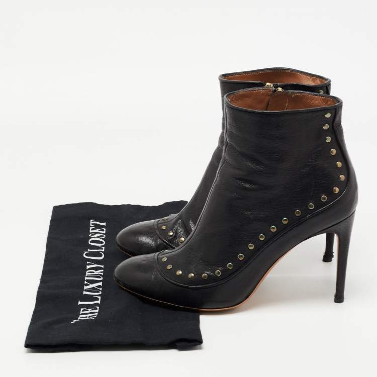 Pre Owned Roberto Cavalli Black Leather Studded Ankle Booties Size 40