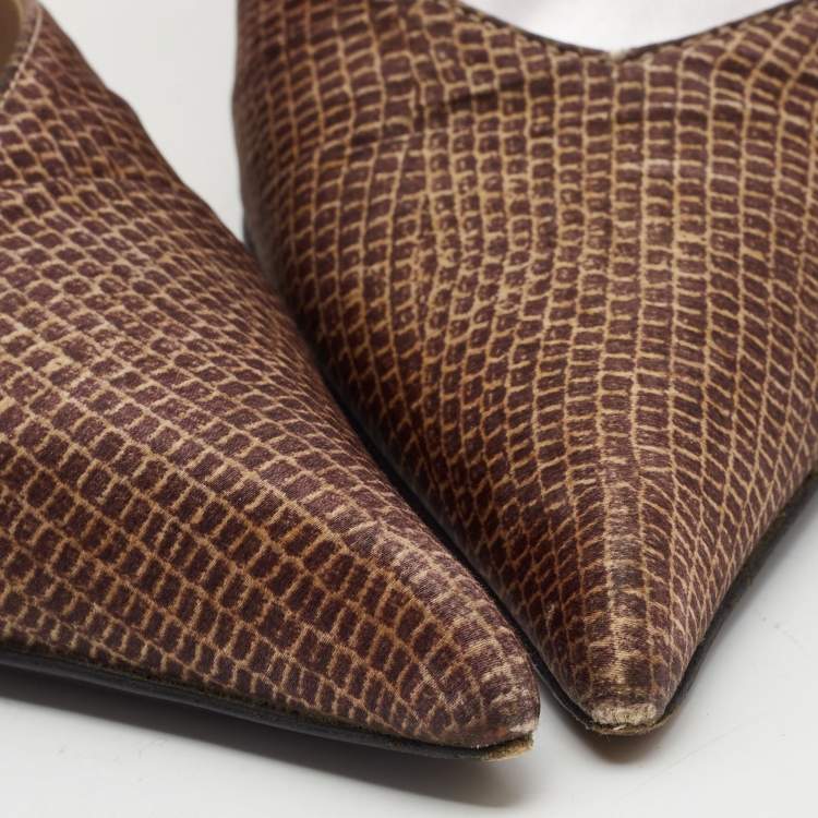 Pre Owned Roberto Cavalli Two Tone Lizard Print Fabric Slingback Pumps Size 40