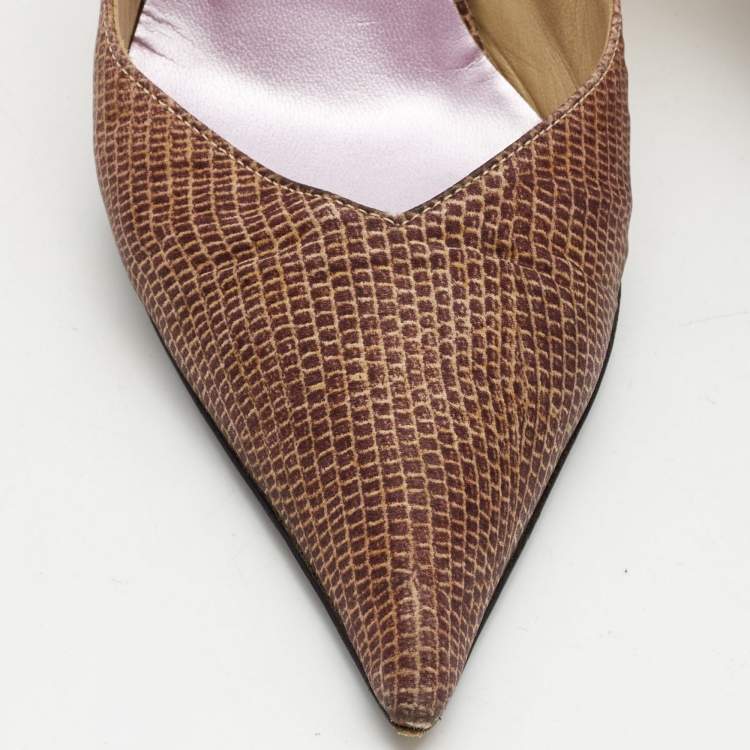 Pre Owned Roberto Cavalli Two Tone Lizard Print Fabric Slingback Pumps Size 40