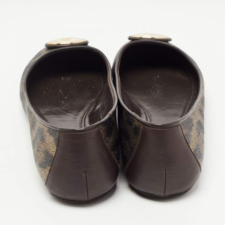 Pre Owned Roberto Cavalli Brown Leather and Canvas Animal Print Ballet Flats Size 41