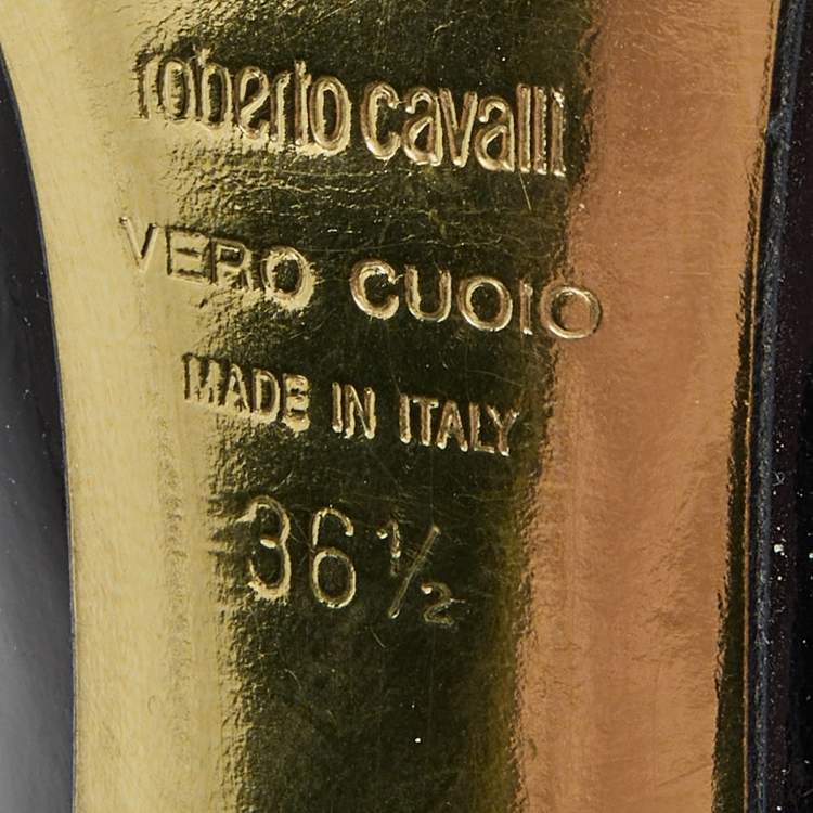 Pre Owned Roberto Cavalli Black Pleated Patent Leather Pointed Toe Pumps Size 36.5