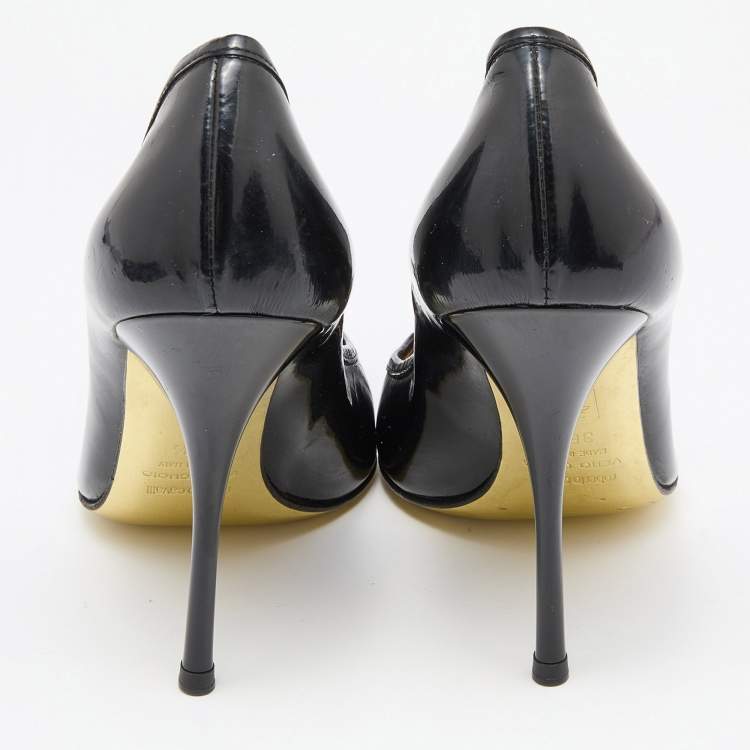 Pre Owned Roberto Cavalli Black Pleated Patent Leather Pointed Toe Pumps Size 36.5