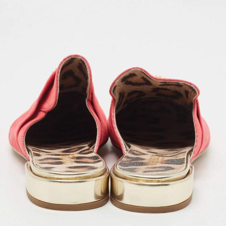 Pre Owned Roberto Cavalli Pink Nubuck Leather Logo Mules Size 38