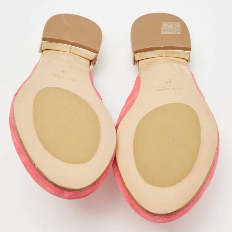 Pre Owned Roberto Cavalli Pink Nubuck Leather Logo Mules Size 38