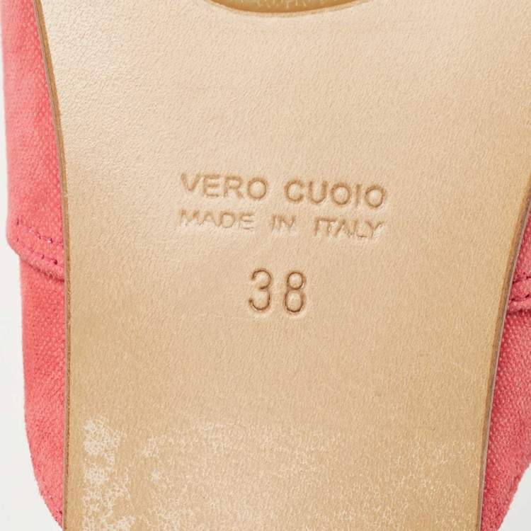 Pre Owned Roberto Cavalli Pink Nubuck Leather Logo Mules Size 38