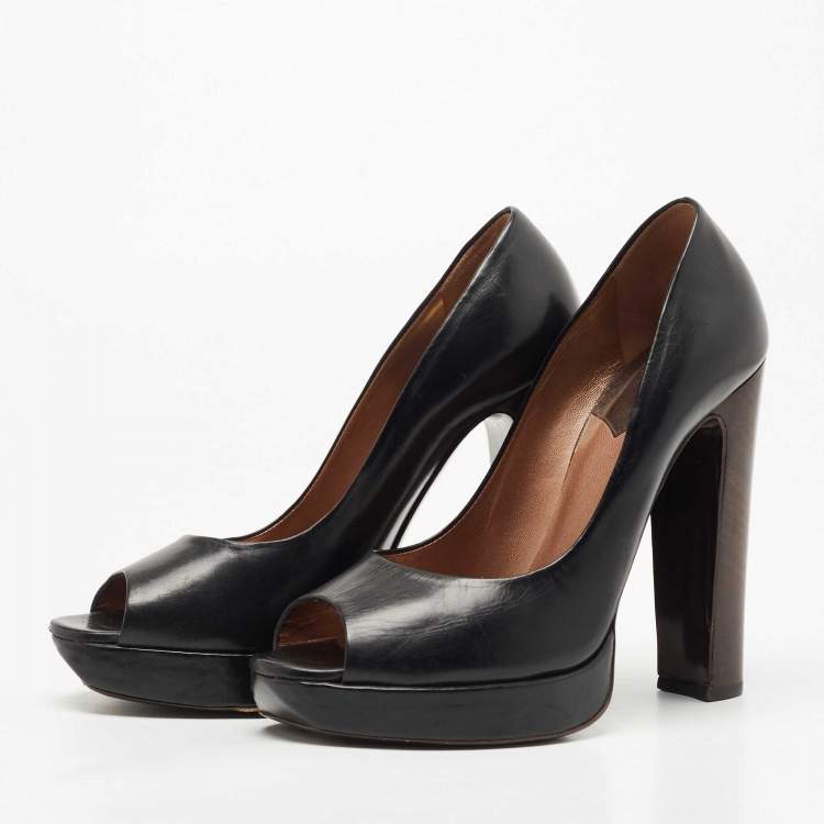 Pre Owned Roberto Cavalli Black Leather Peep Toe Platform Pumps Size 37