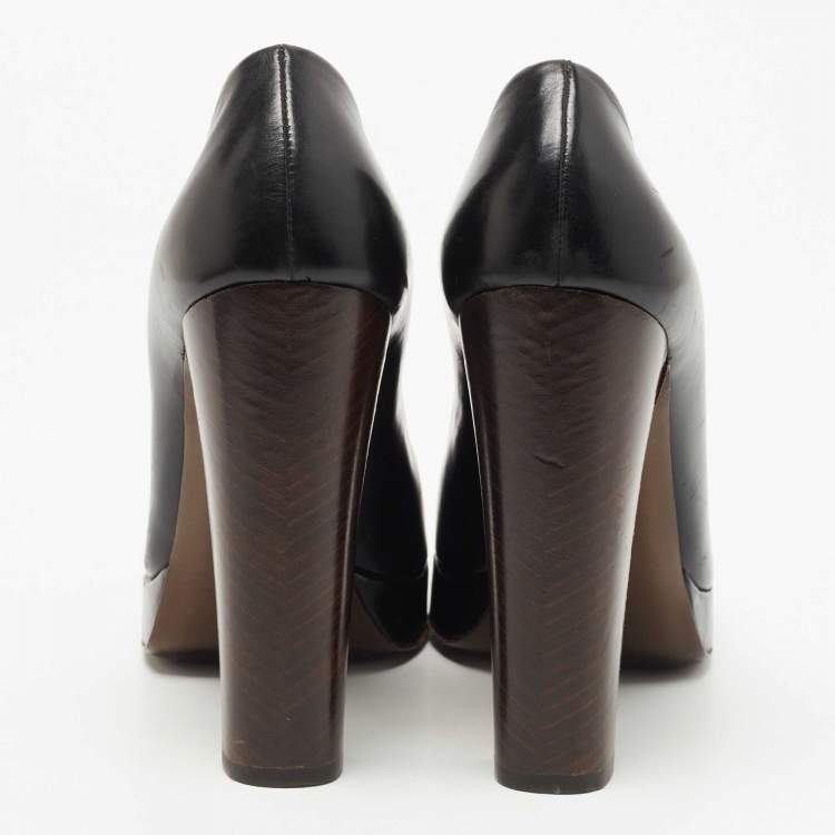 Pre Owned Roberto Cavalli Black Leather Peep Toe Platform Pumps Size 37