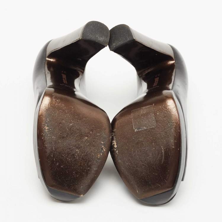 Pre Owned Roberto Cavalli Black Leather Peep Toe Platform Pumps Size 37